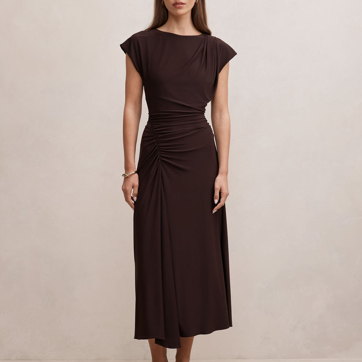 brown and black gingham dress Smocked Midi Calf Width:17.3 in Flaunt a beautifully sculpted pattern_Red Flower LE LIS Women's Sweeter