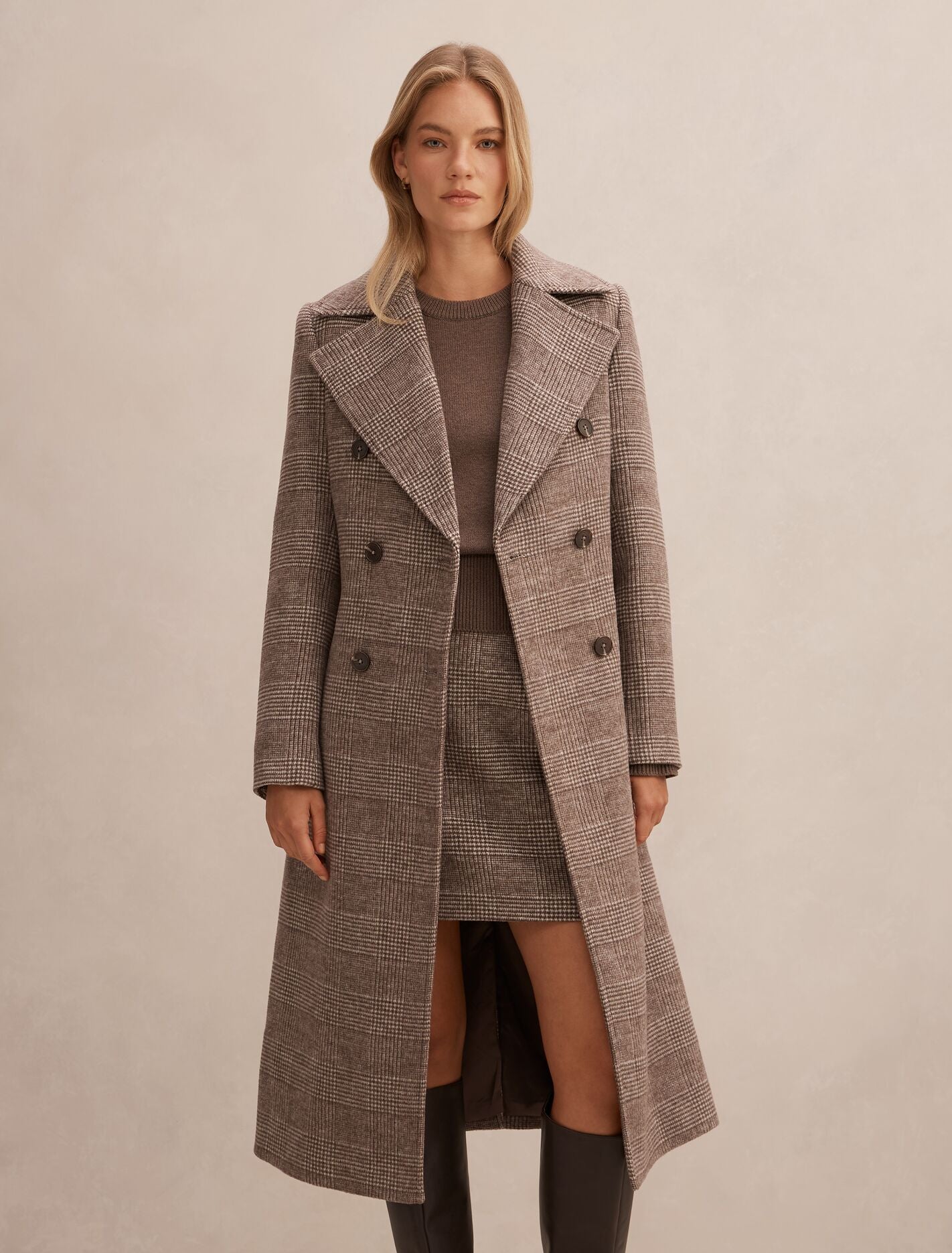 Charlie Check Coat Mid Brown Check Set | Forever New