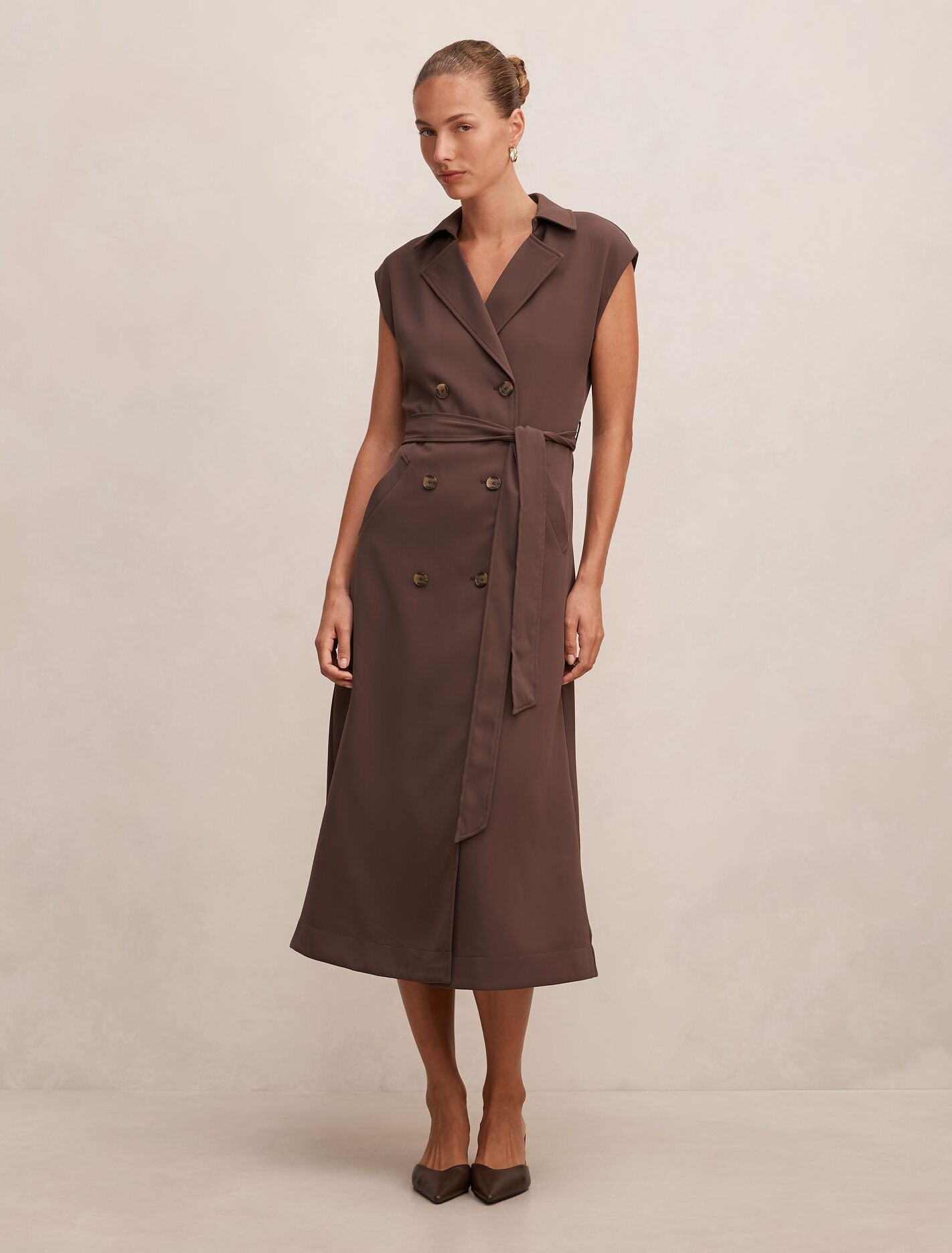 Elsa Sleeveless Trench Midi Dress Chocolate Forever New