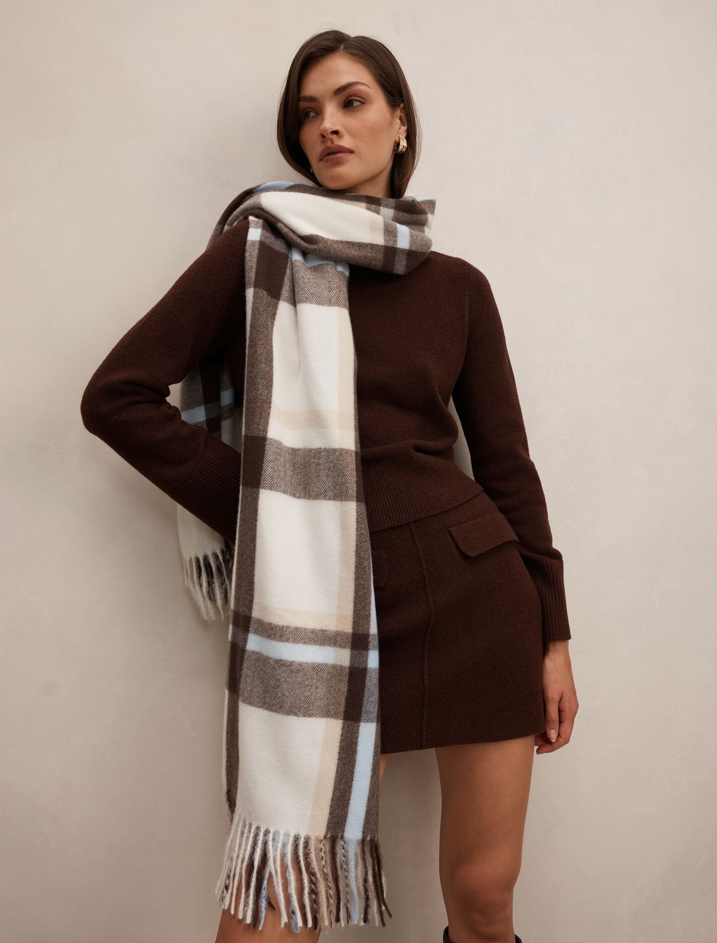 Chelsea Check Scarf 0 Choc Blue Forever New