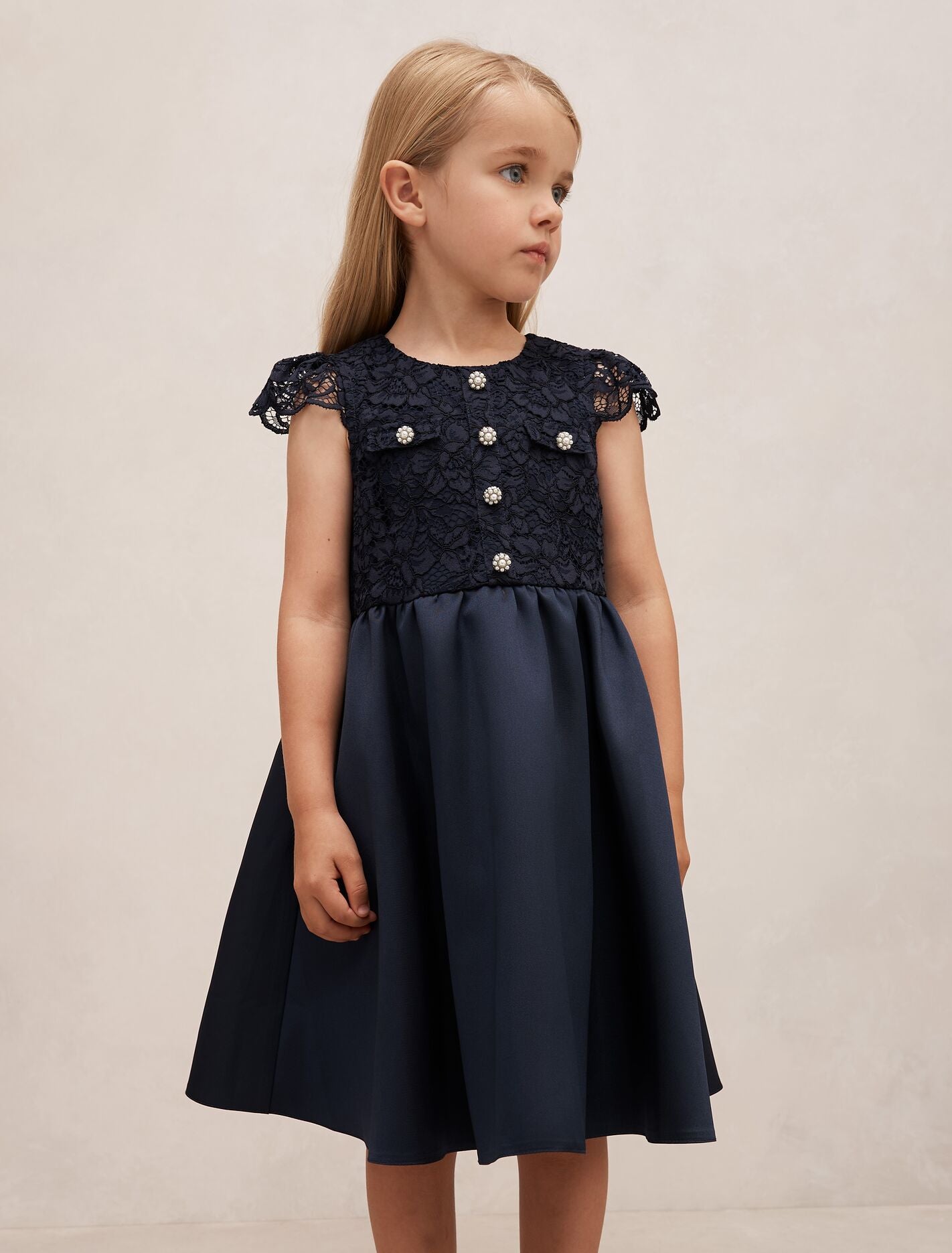 Francesca Girls Lace Taffeta Dress Navy Forever New