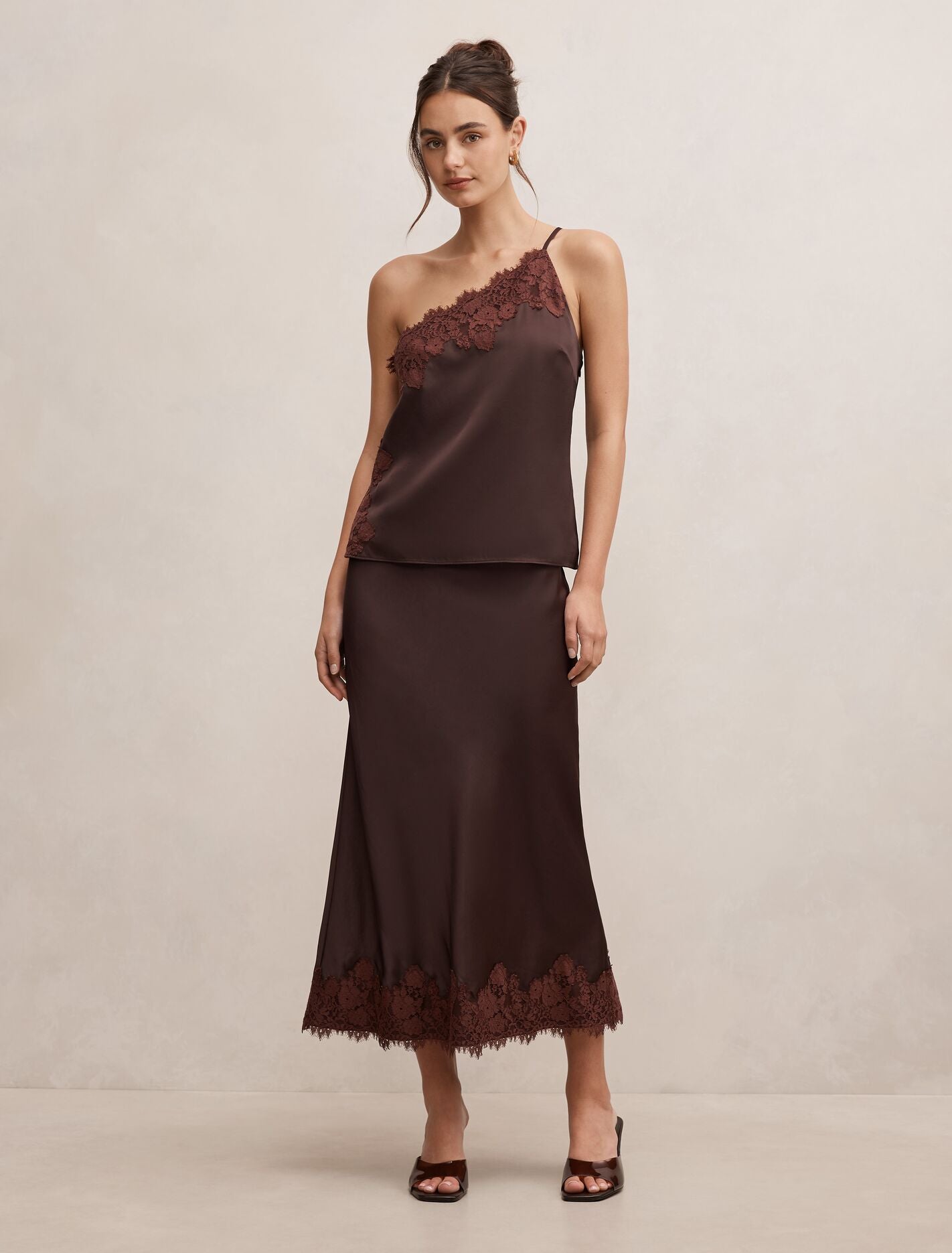 Adele One Shoulder Lace Trim Top Forever New