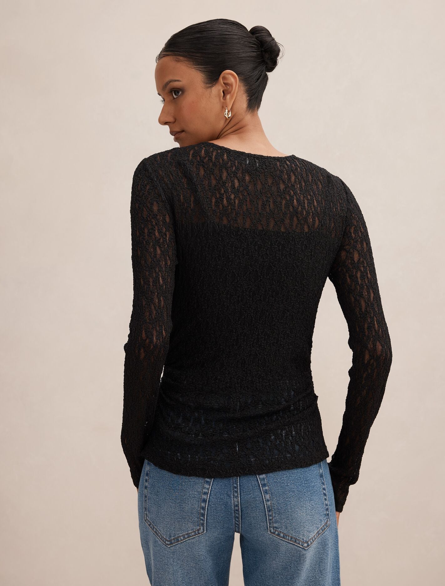 Alex Petite Lace Long Sleeve Top Black | Forever New