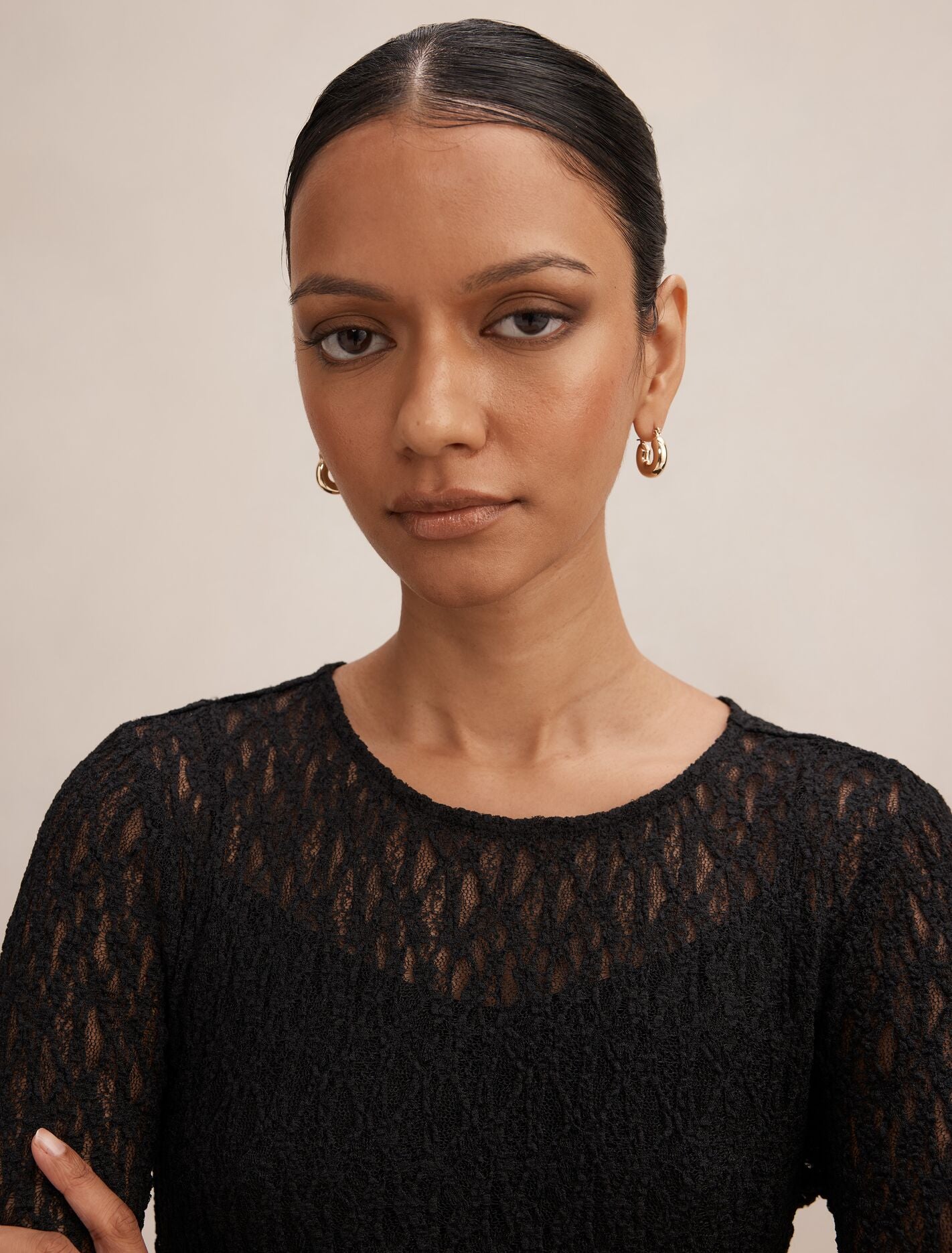Alex Petite Lace Long Sleeve Top Black | Forever New
