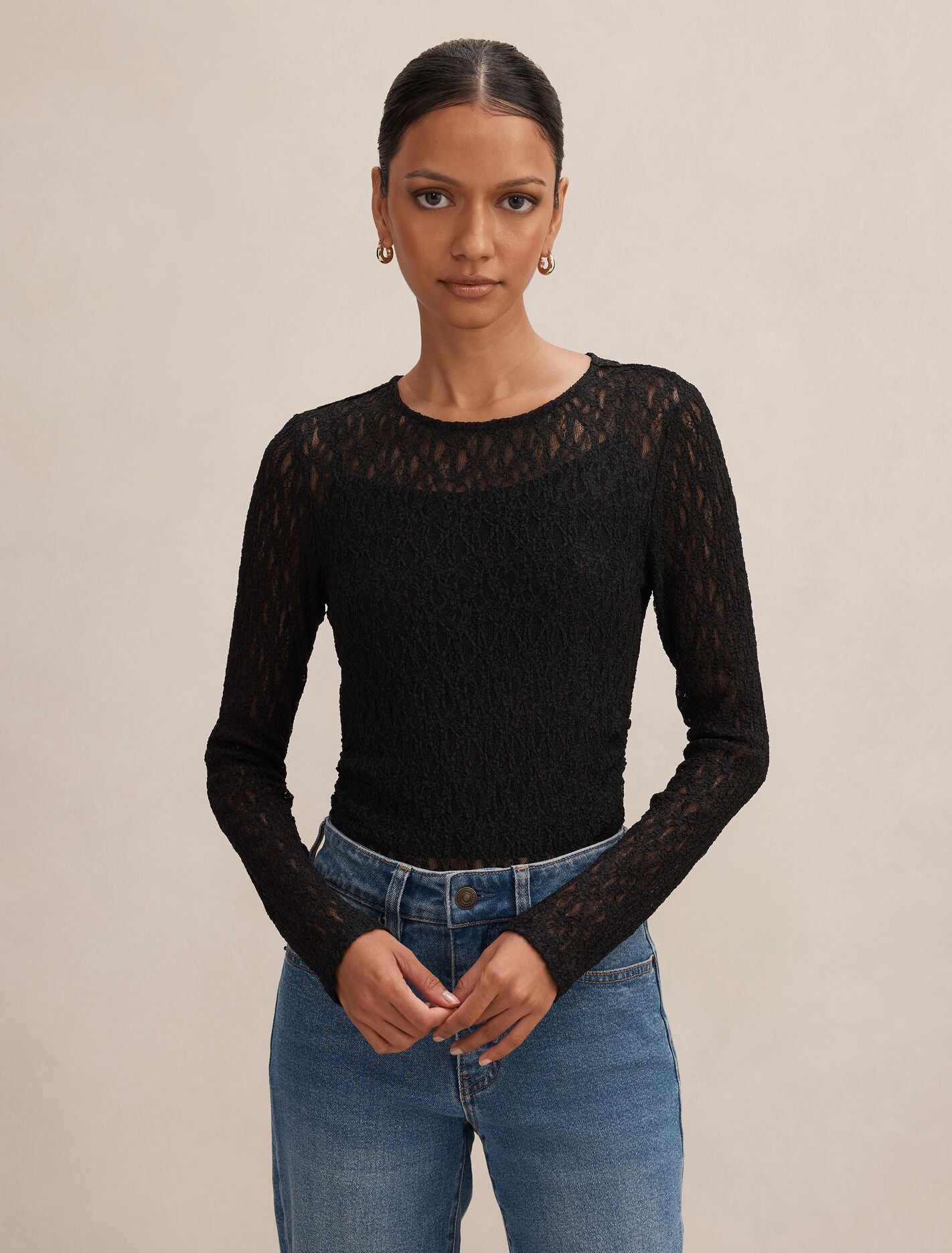Alex Petite Lace Long Sleeve Top Forever New