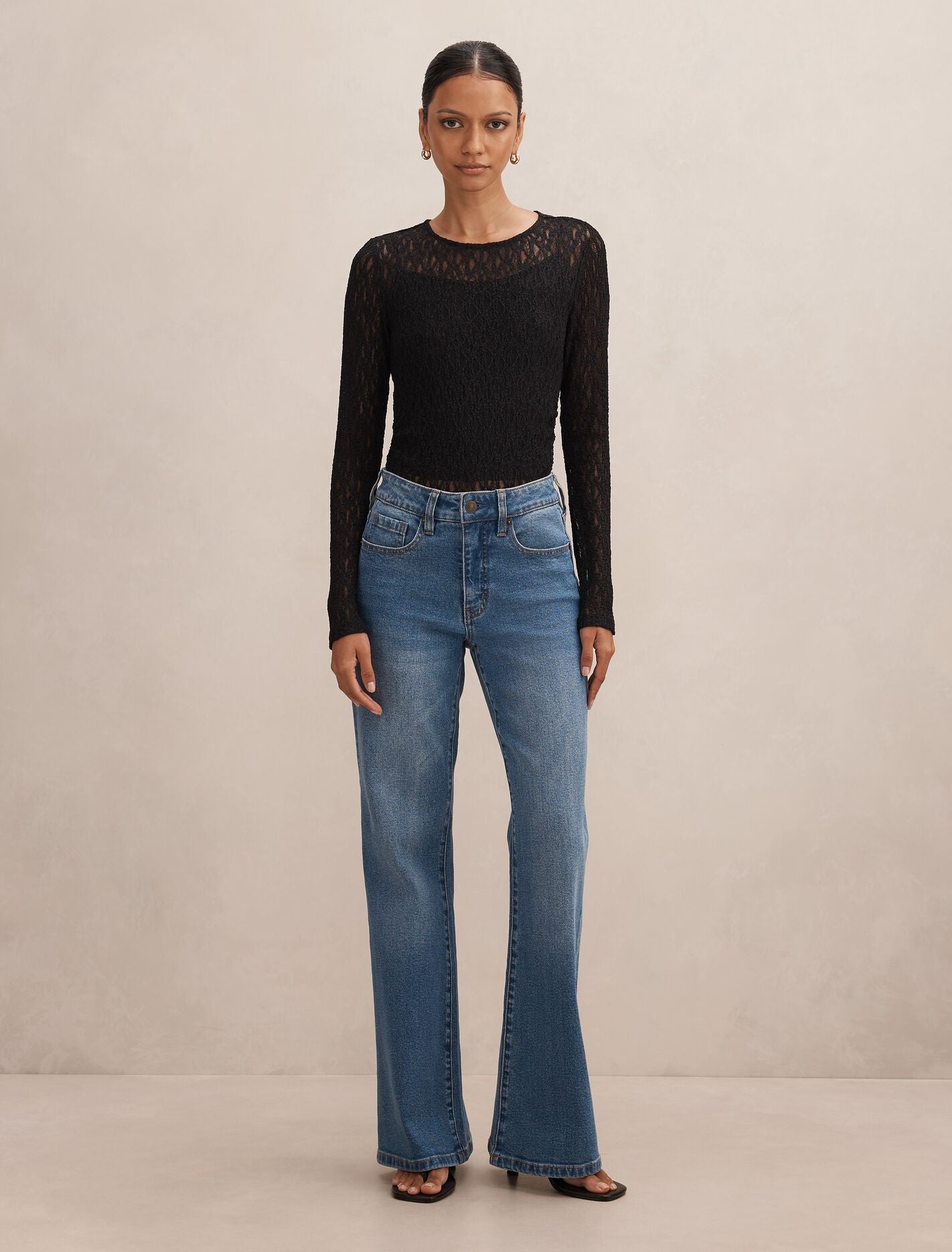 Alex Petite Lace Long Sleeve Top Black | Forever New