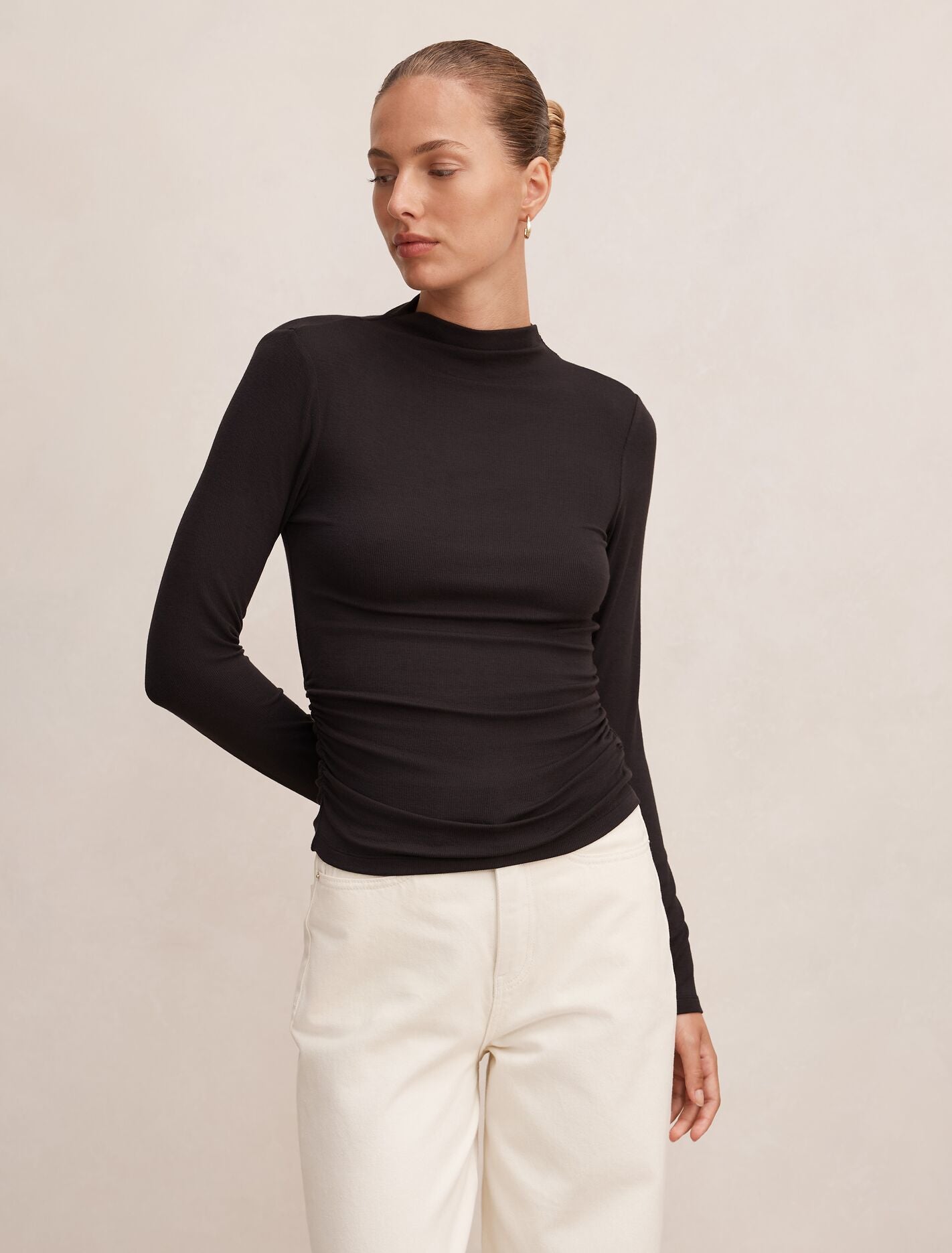 Josette Mock Neck Long Sleeve Top Black Forever New