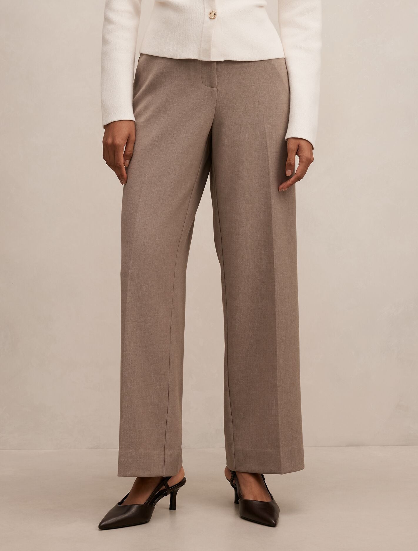 Ada Petite Straight Leg Pants Taupe Marle Forever New