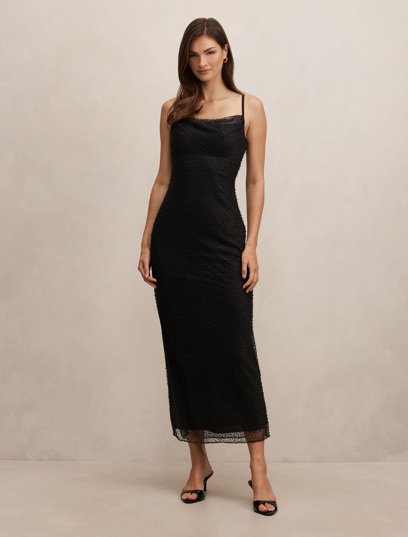 Beatrix Beaded Cami Midi Dress Black Forever New