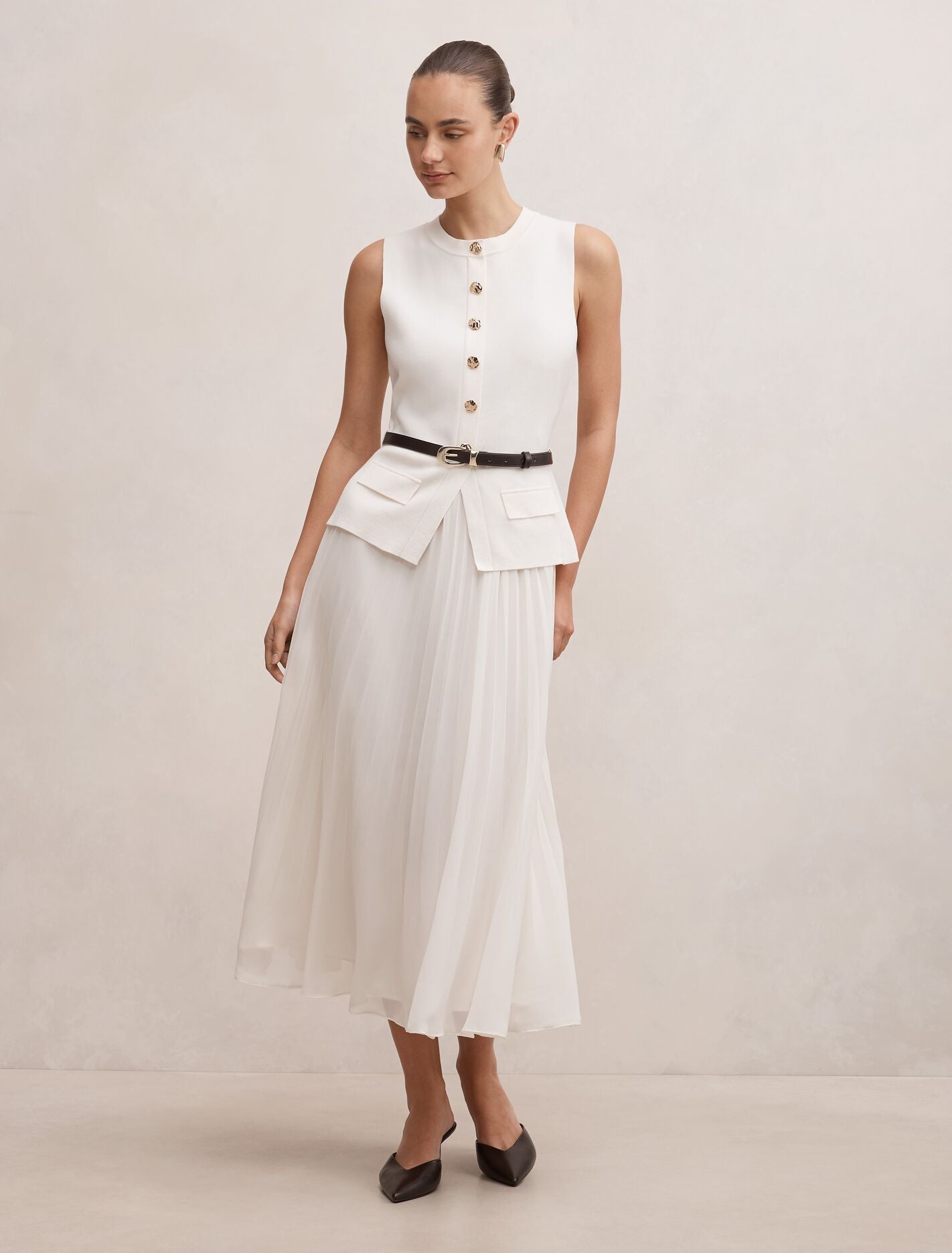 Carrie Woven Mix Knit Dress Cream Forever New