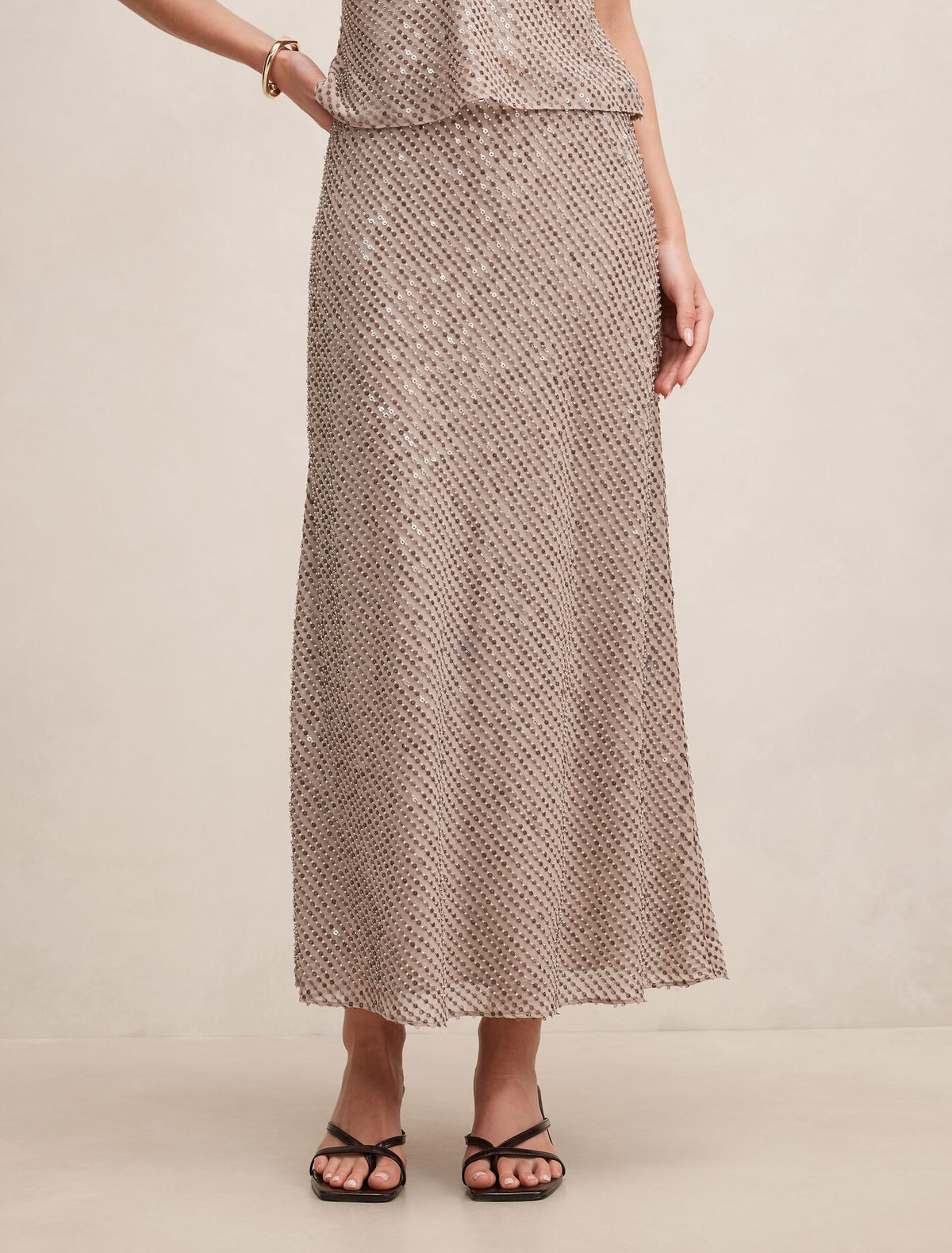 Amara Sequin Midi Skirt Mink Co-ord Forever New