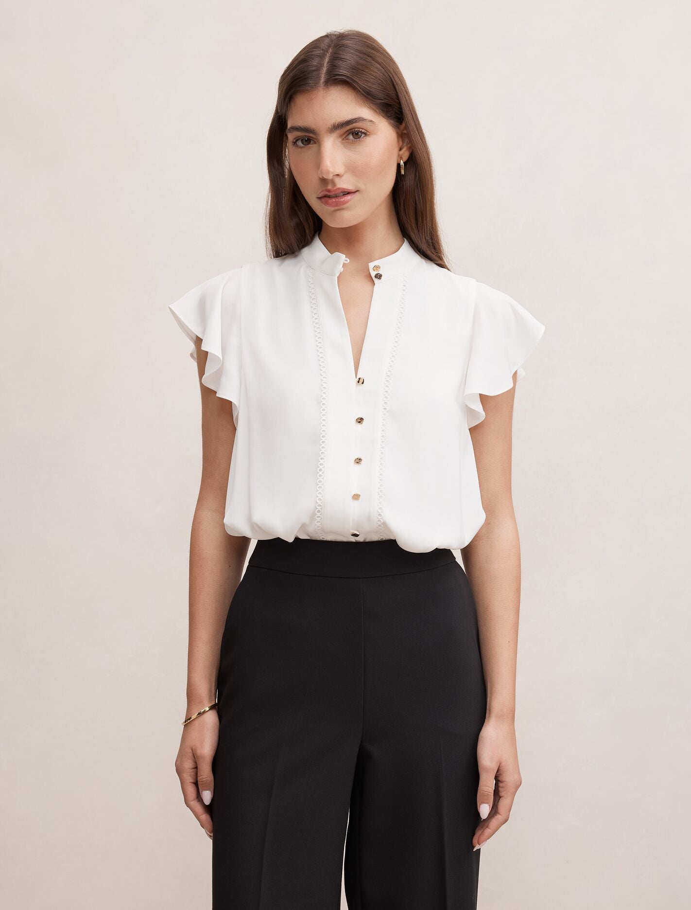 Jennie Flutter Sleeve Blouse Porcelain Forever New