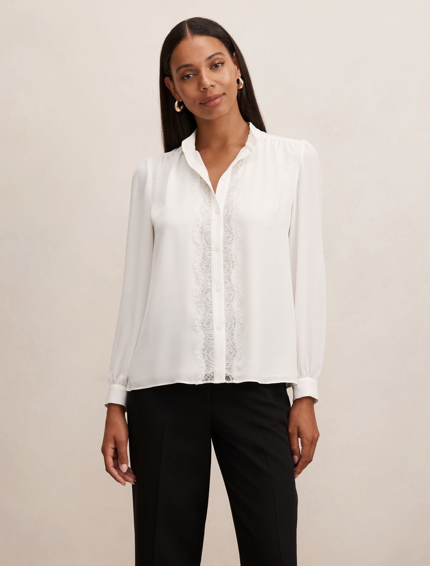 Poppy Lace Trim Blouse Porcelain | Forever New