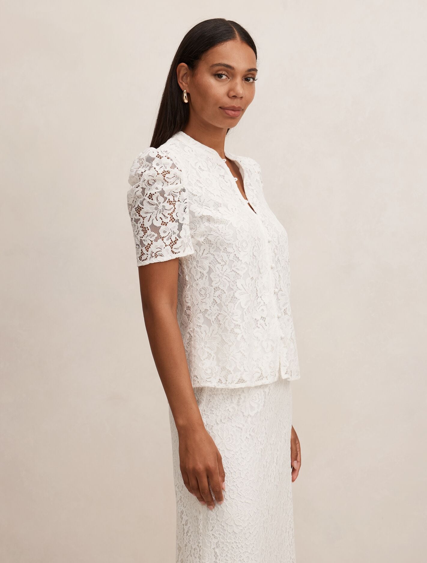 トップス Alline Lace Blouse Herlipto white S Lina Short Sleeve Lace Blouse Porcelain Co-Ord | Forever New