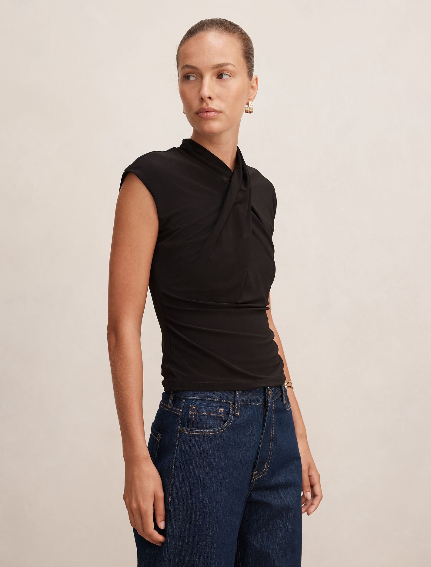 Trinity Twist High Neck Top Black | Forever New