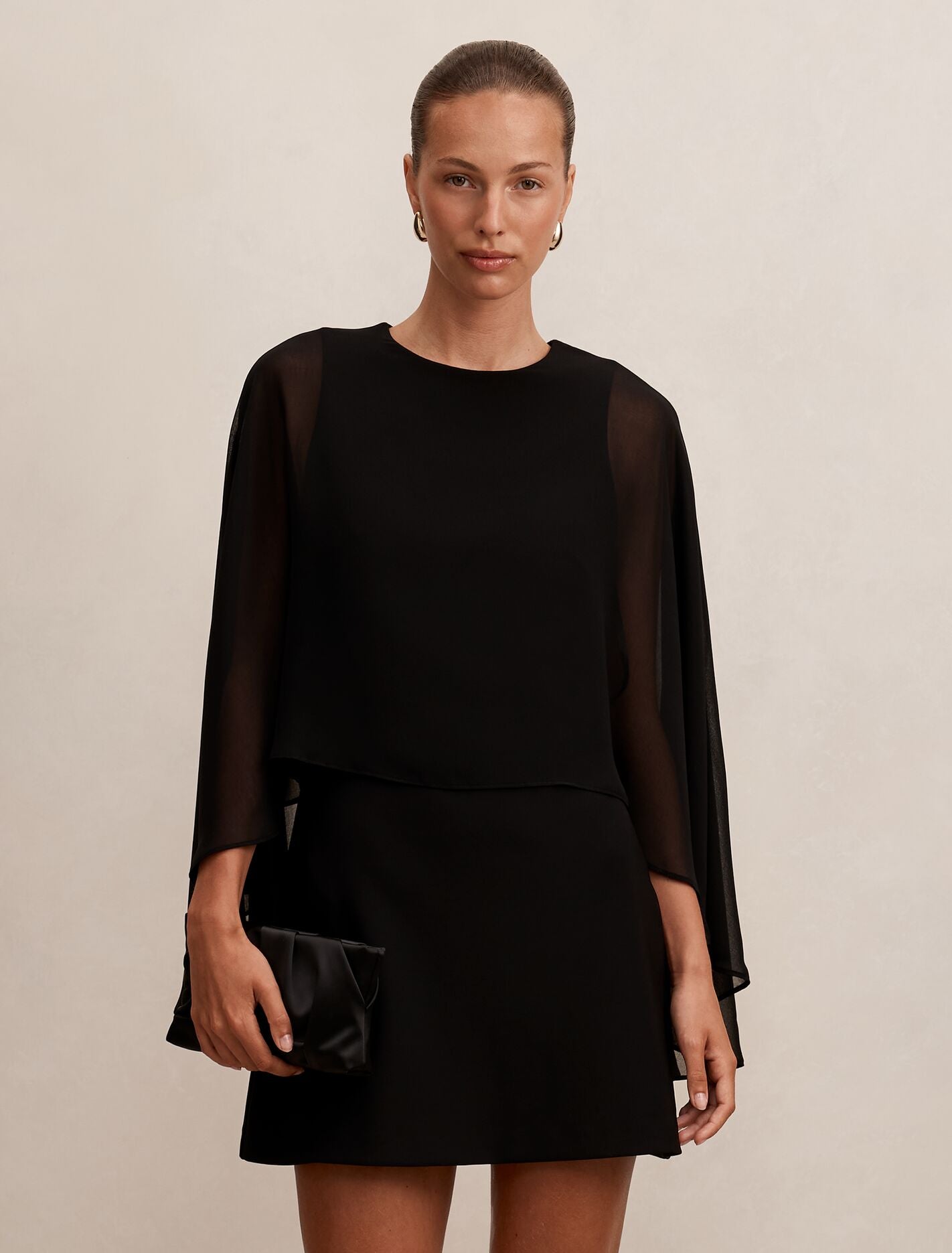 Irena Sheer Cape Mini Dress Black Forever New