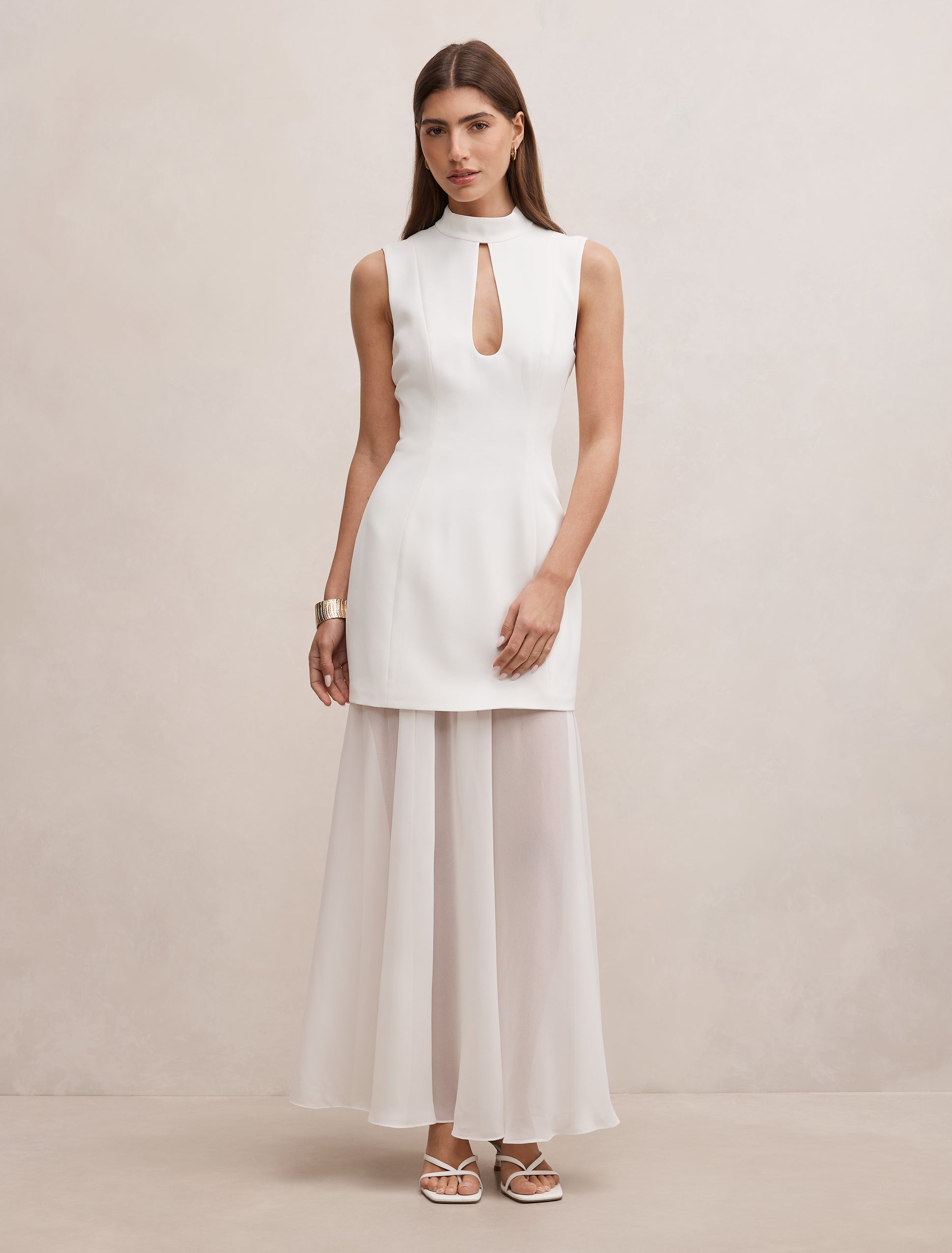 Pearl High Neck Underlay Dress Porcelain Forever New