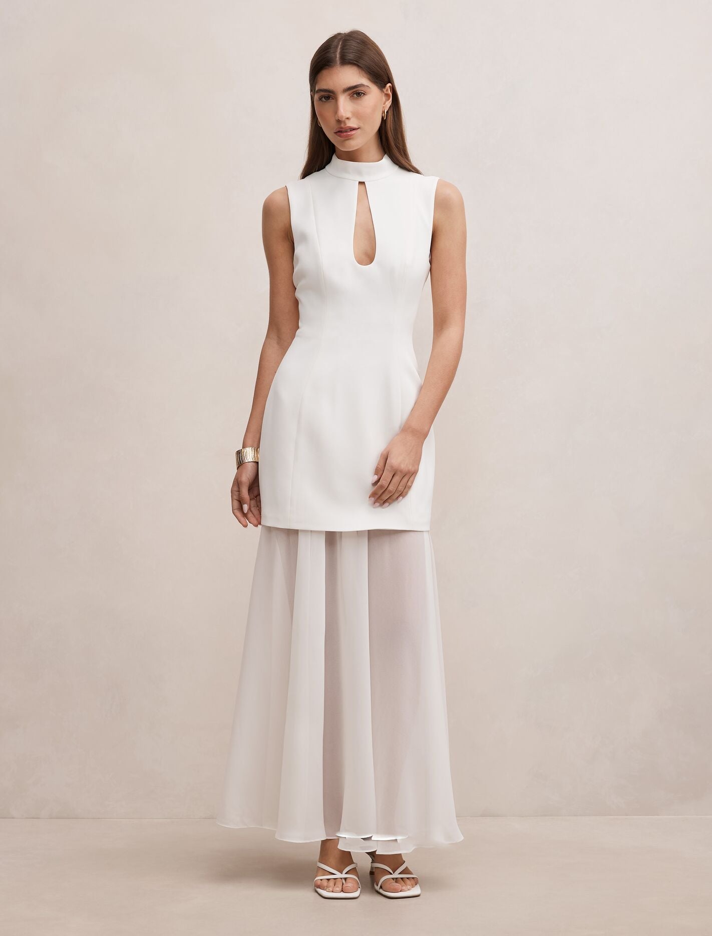 Pearl High Neck Underlay Dress Porcelain Forever New