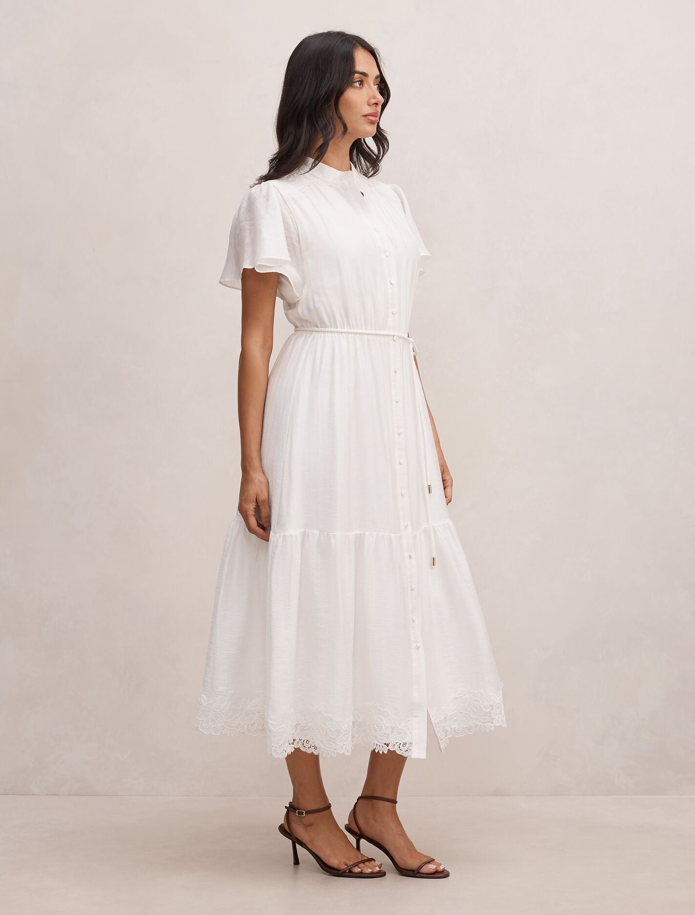 Harriet Lace Detail Midi Dress Porcelain | Forever New