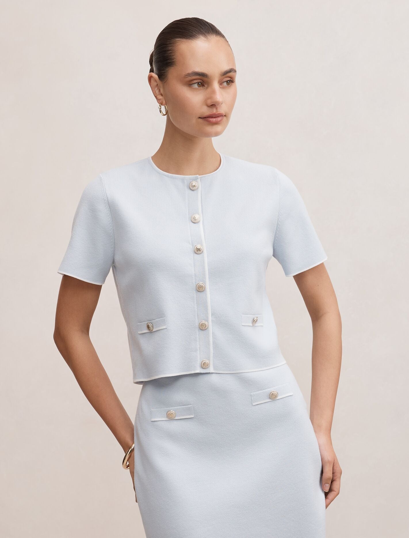 Luna Tipped Knit Top Pale Blue Co Ord Forever New