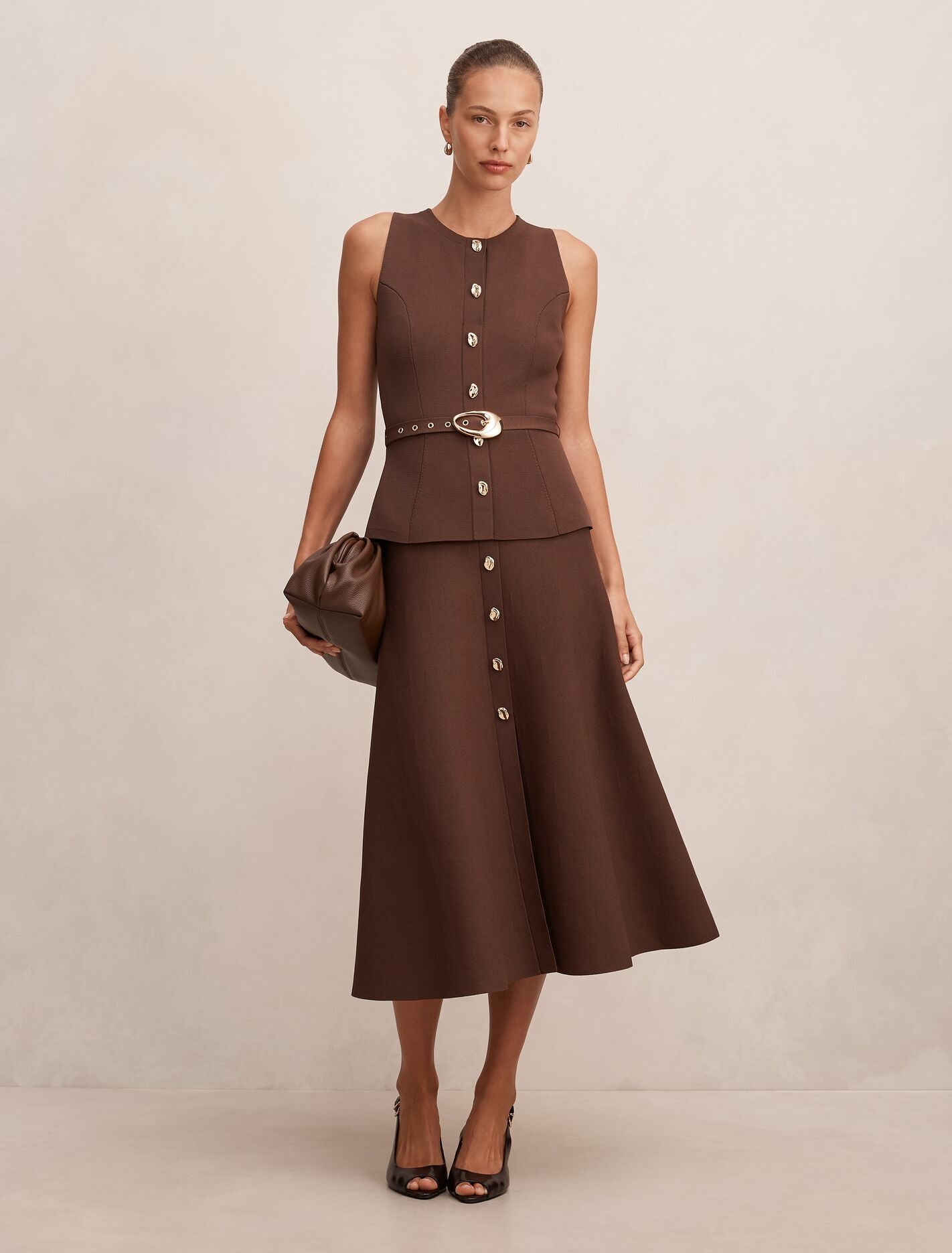 Amelia A-Line Midi Dress Chocolate | Forever New