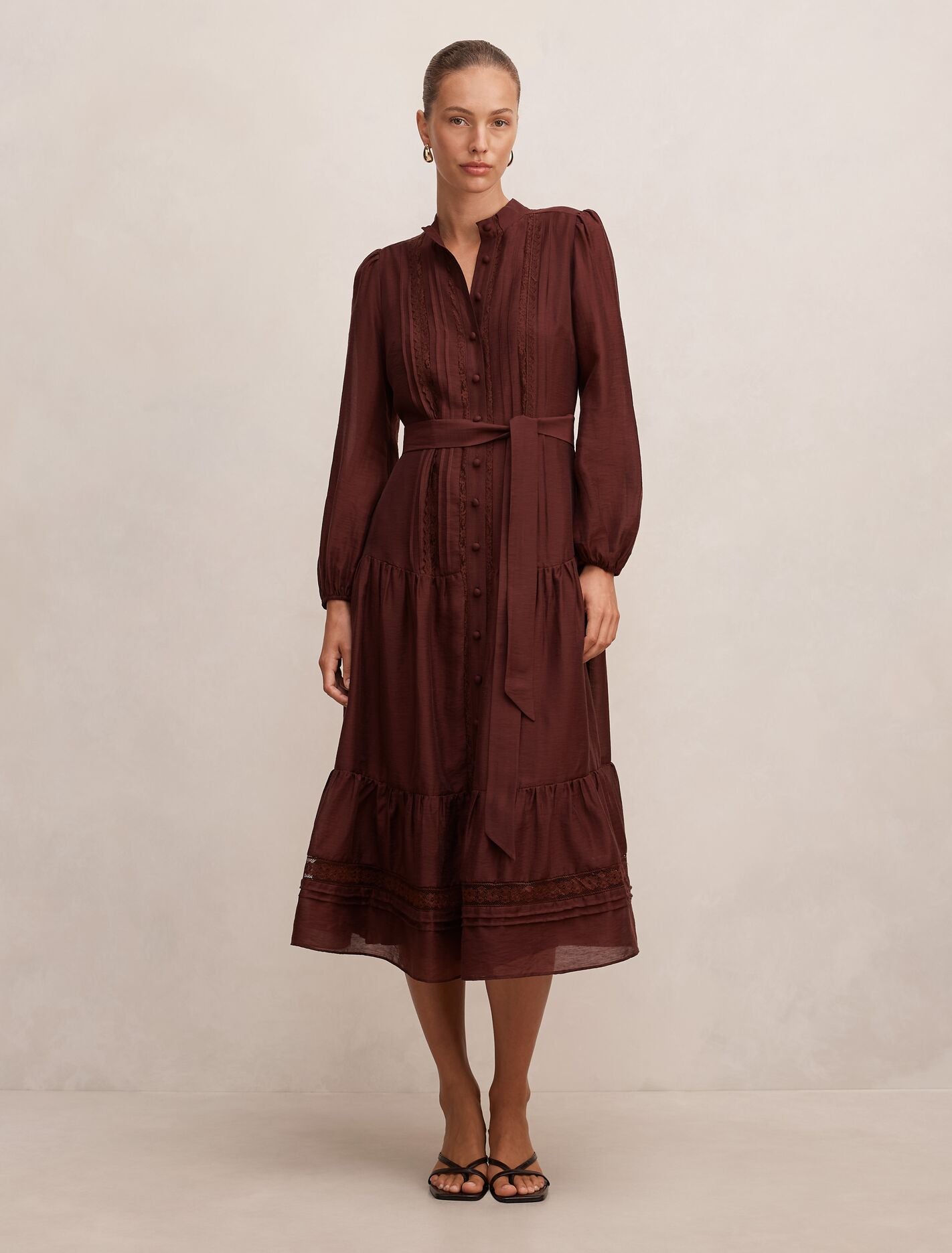Rachel Lace Trim Midi Dress Deep Rust Forever New