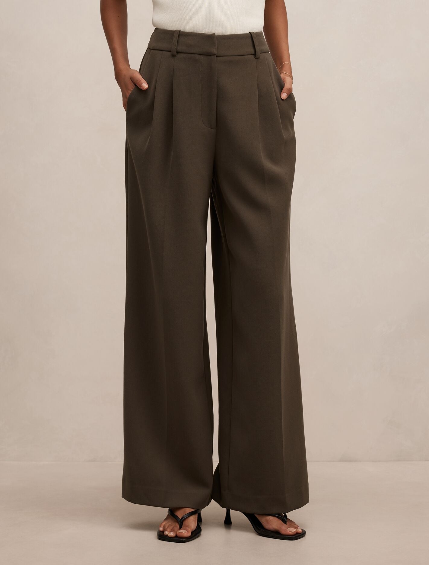 Eva Petite Pleat Wide Leg Pants Olive Night Forever New