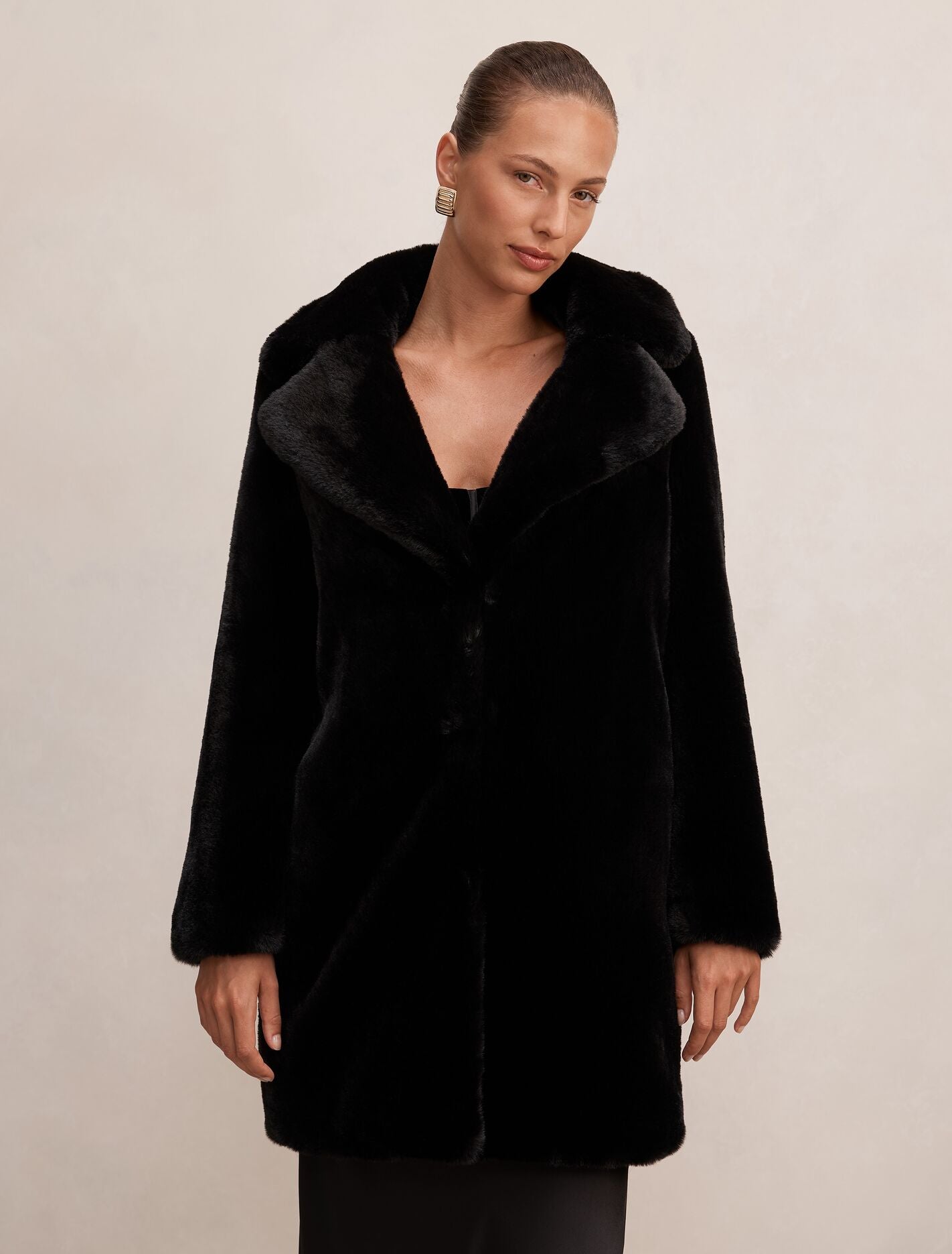 Harriet Short Faux Fur Midi Coat Black Forever New