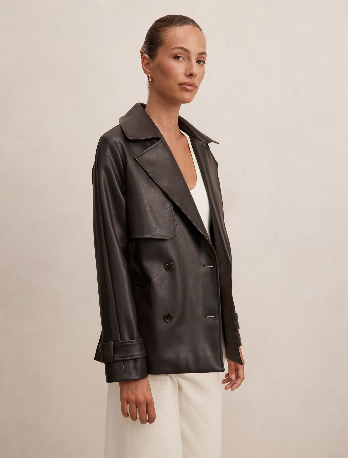 Payton Short PU Trench Coat Chocolate | Forever New