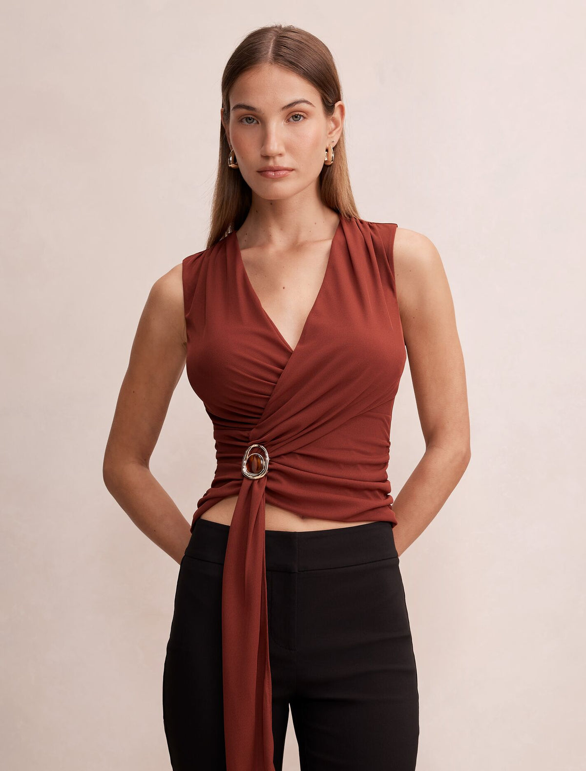 Candice Hardware Wrap Top Rose Rust Forever New