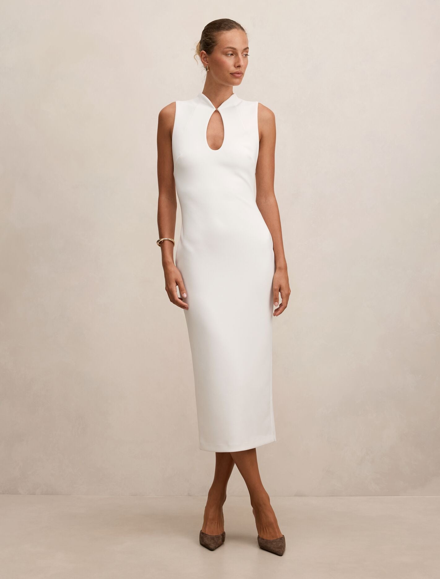 Frankie High Neck Keyhole Bodycon Dress Porcelain Forever New