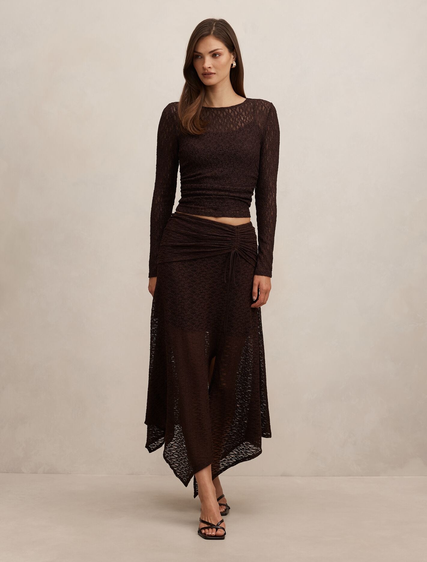 Alex Hanky Hem Lace Skirt Chocolate Co-Ord | Forever New