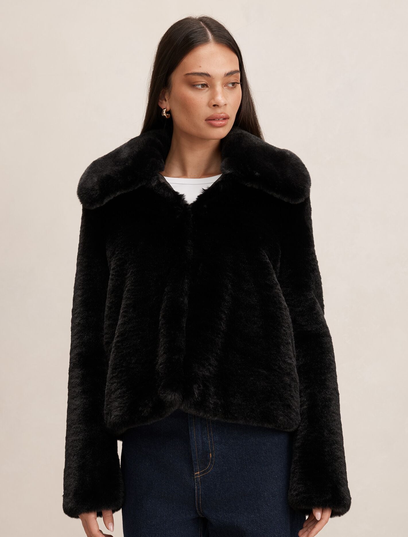 Piper Short Faux Fur Jacket Black Forever New