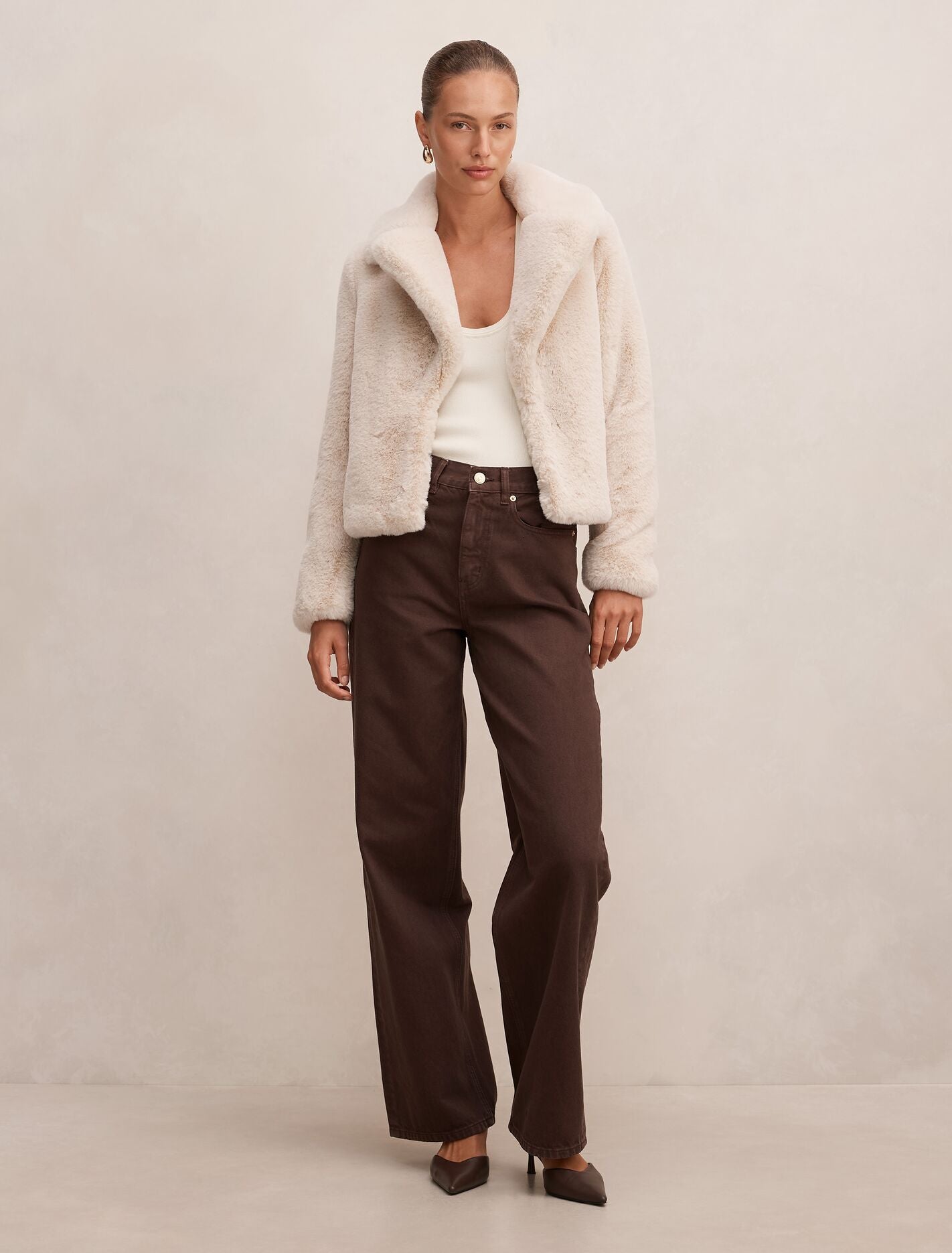 Piper Short Faux Fur Jacket Cream | Forever New
