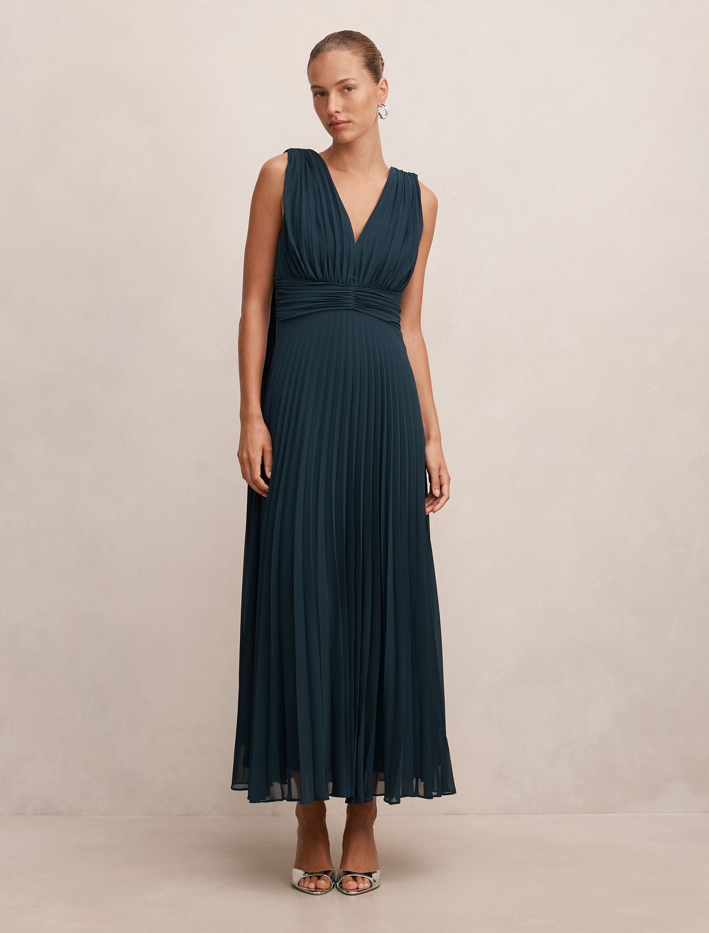Leia Pleated Cape Maxi Dress Crystal Teal Forever New