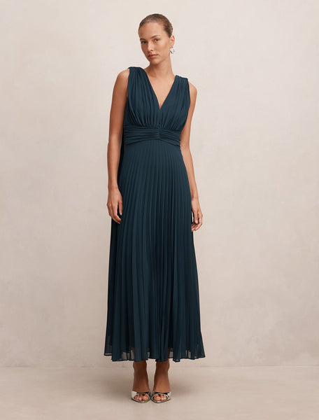 Leia Pleated Cape Maxi Dress Crystal Teal | Forever New