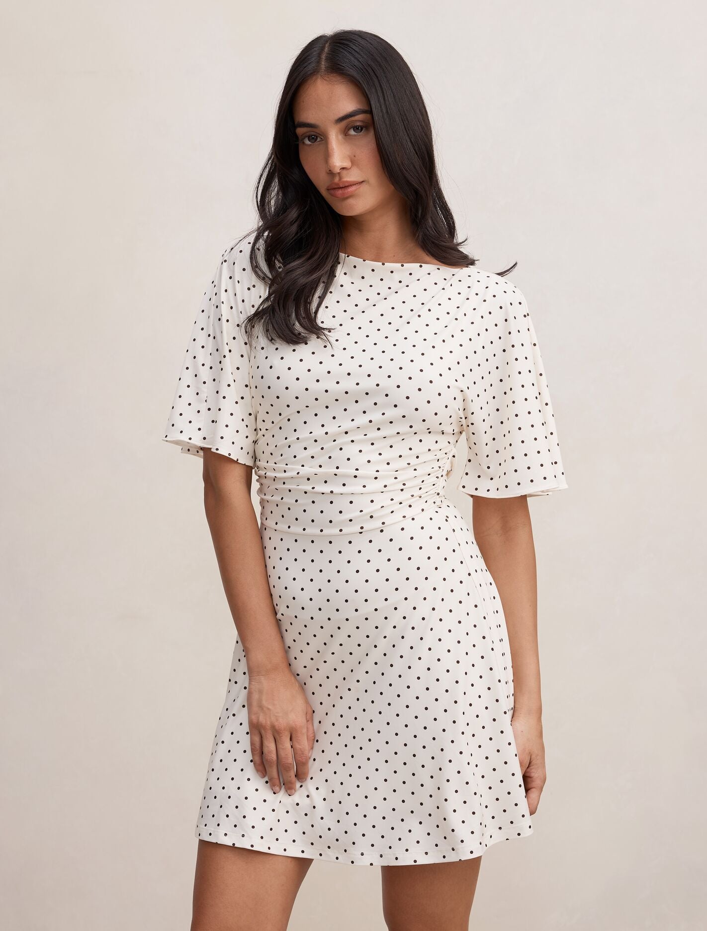 Cora Flutter Sleeve Tie Mini Dress Butter Verona Spot Forever New
