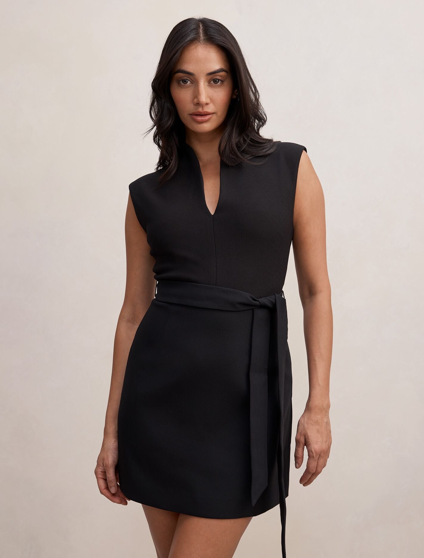 Rory Structured Tie Mini Dress Black Forever New
