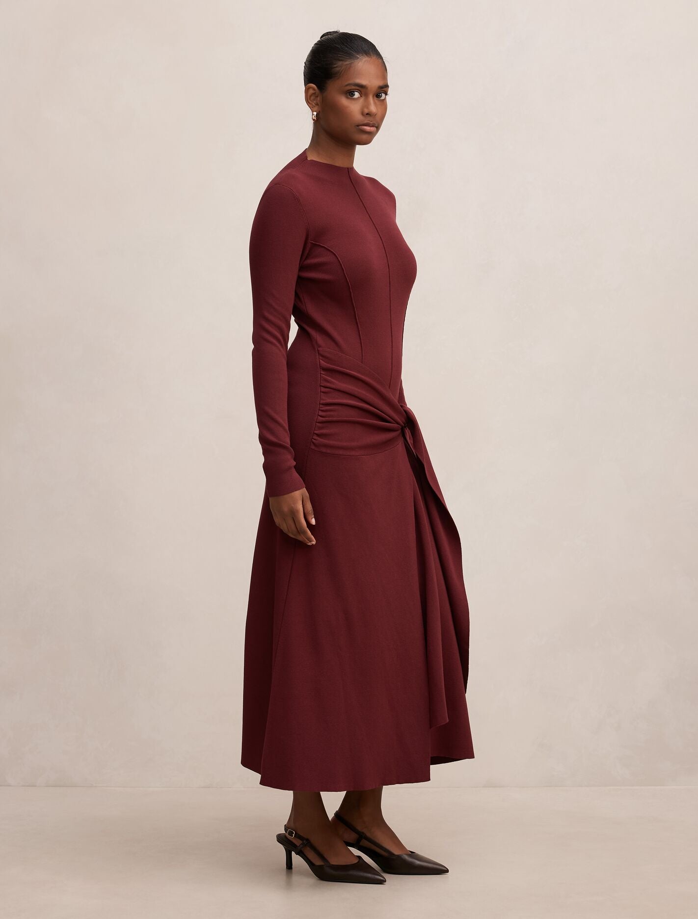 Irina Petite Long Sleeve Tie Knit Dress Port | Forever New