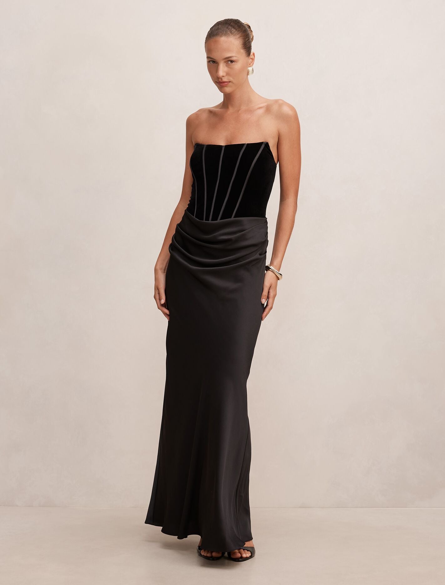 Isra Velvet Corset Maxi Dress Black Forever New