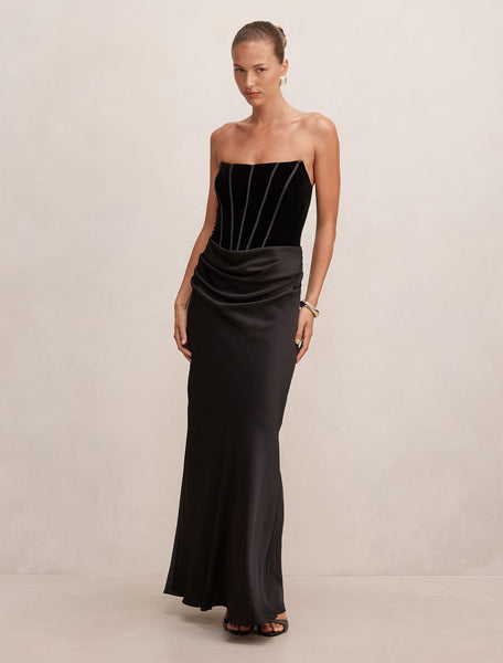 Isra Velvet Corset Maxi Dress Black