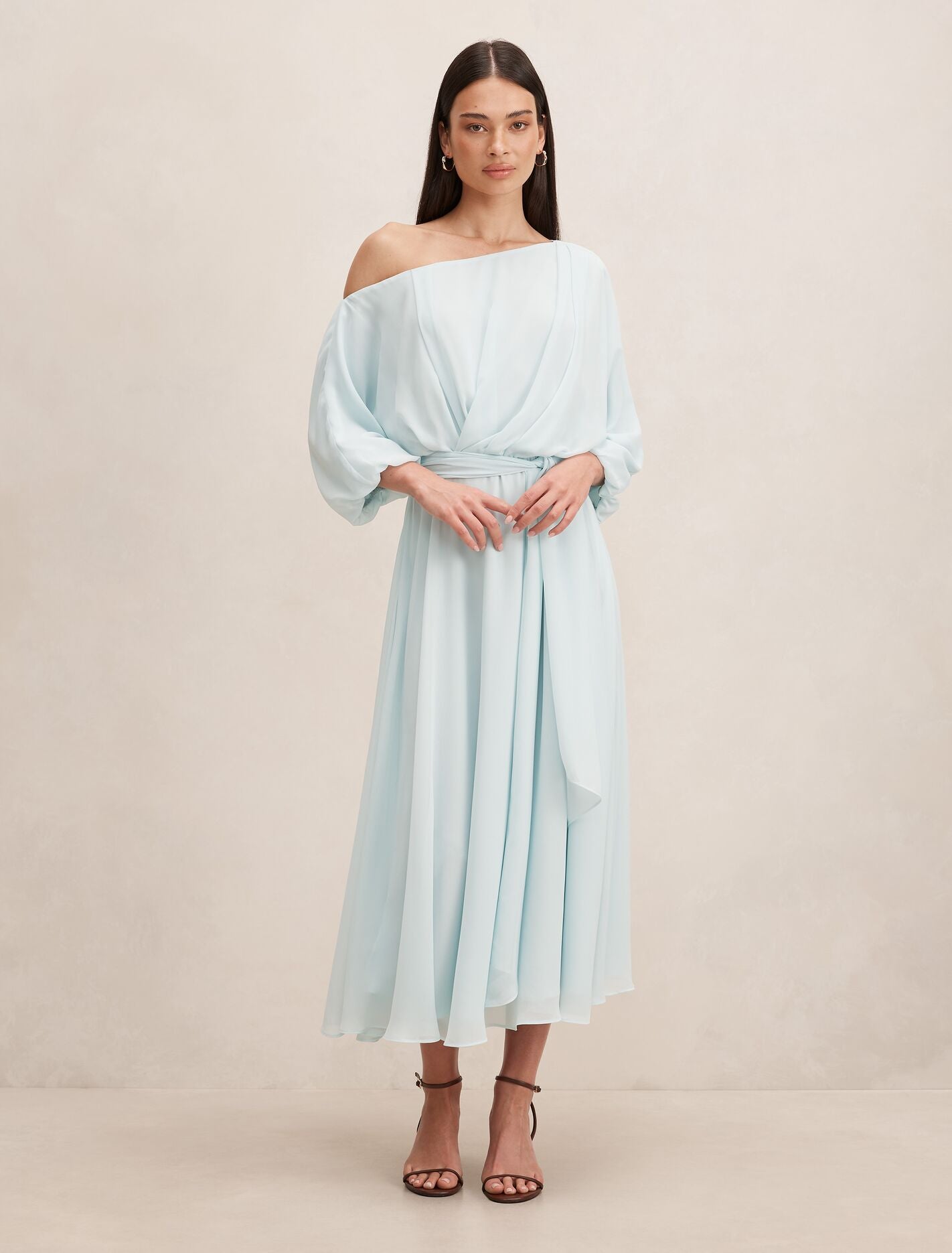 Samantha Tipped Draped Midi Dress Cooling Oasis Forever New