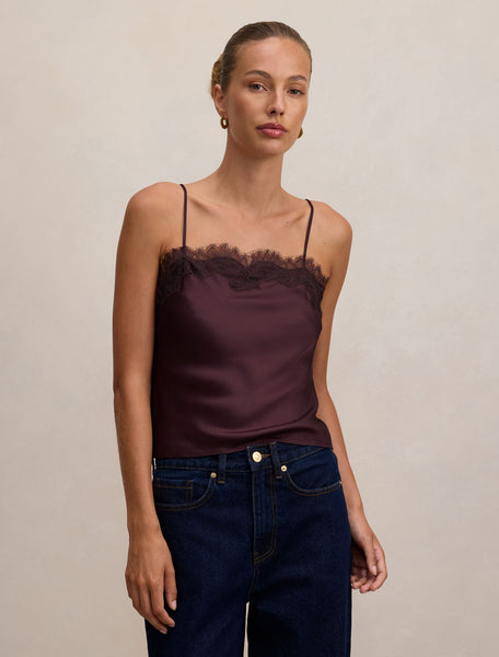 Lyla Lace Cami Top Saddle Brown | Forever New