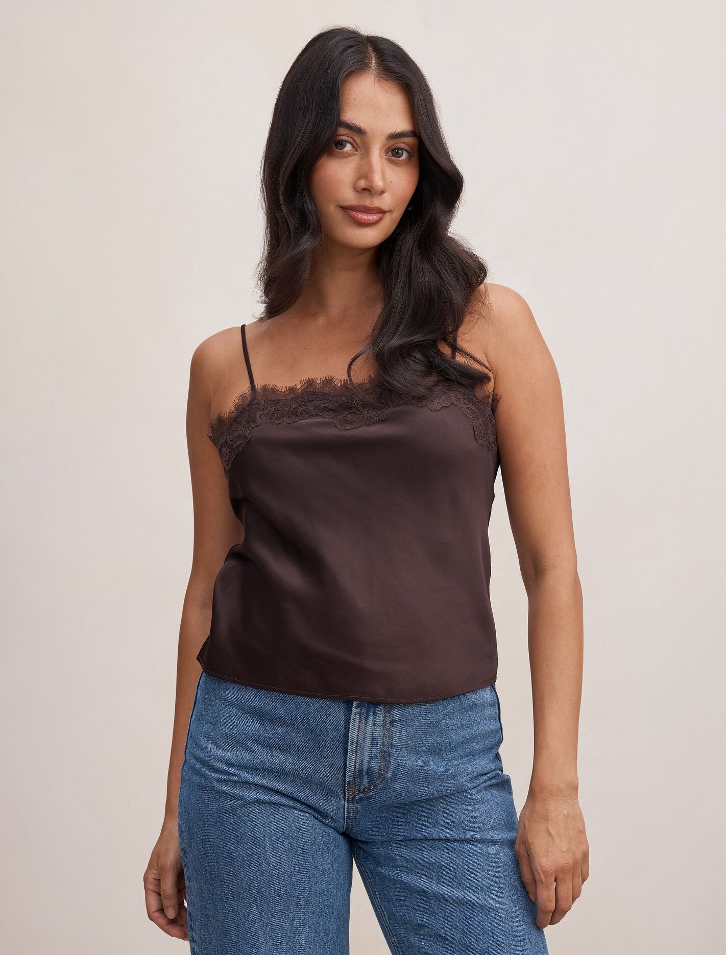 Lyla Lace Cami Top Mole Brown Forever New