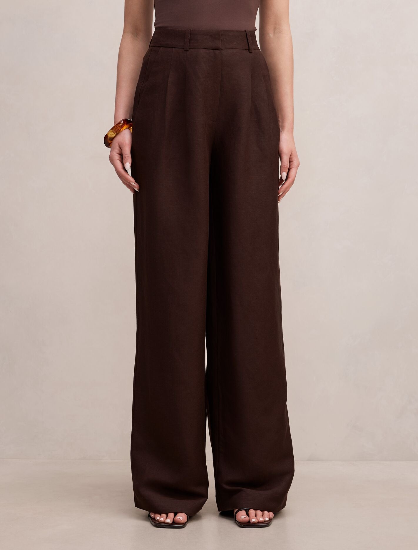 Eva Linen Wide Leg Pants Dark Chocolate Forever New