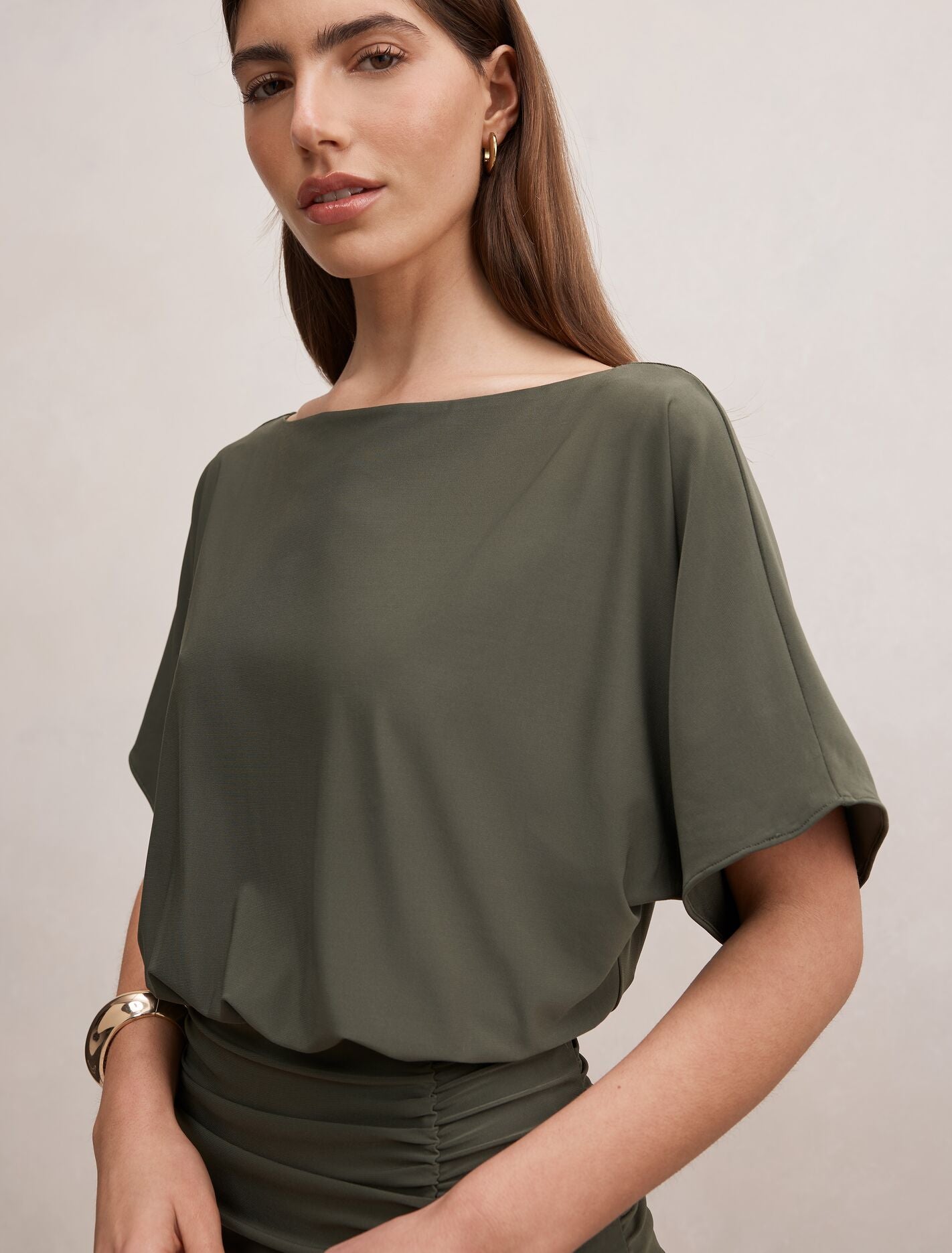 Parker Draped Jersey Midi Dress Thyme Green | Forever New