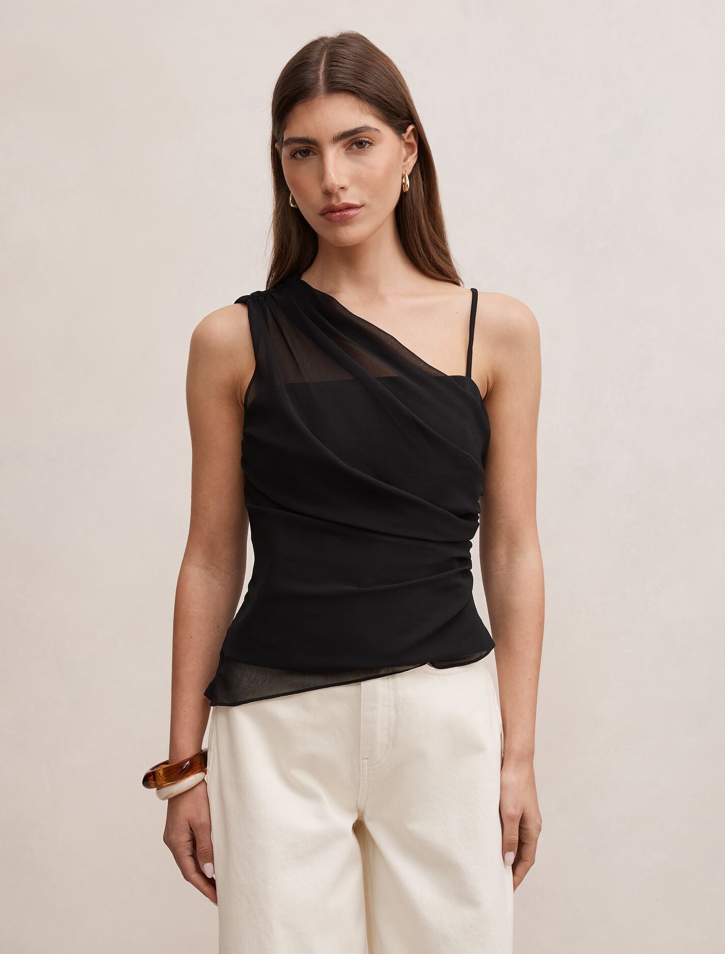 Morgan Draped Shoulder Top Black Forever New