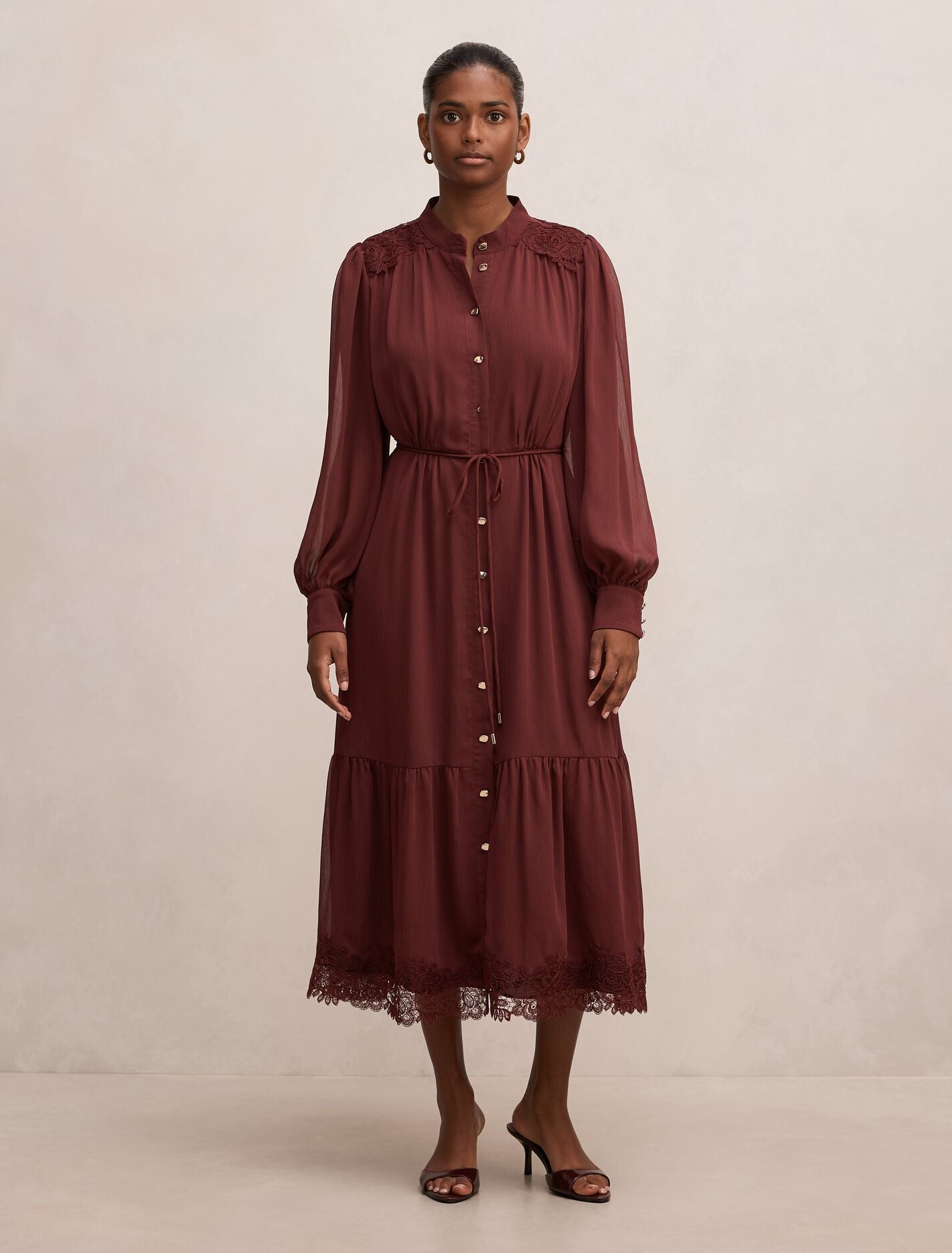 Harriet Petite Lace Midi Dress Tawny Port Forever New