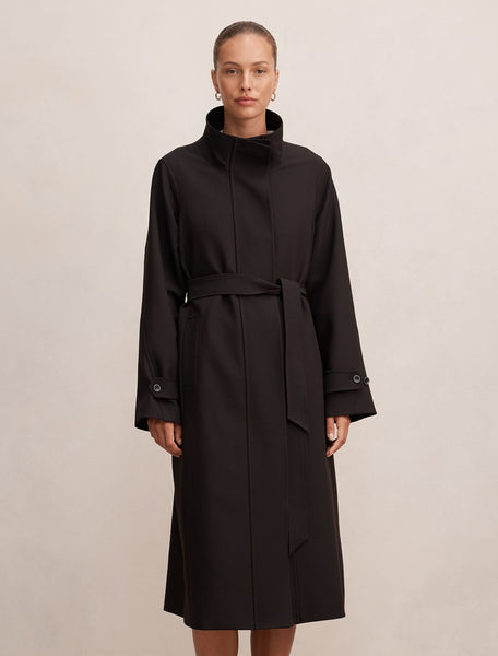 【新品】Lace Collar Tent Flare Trench Coat Florence Funnel Neck Trench Coat Black | Forever New