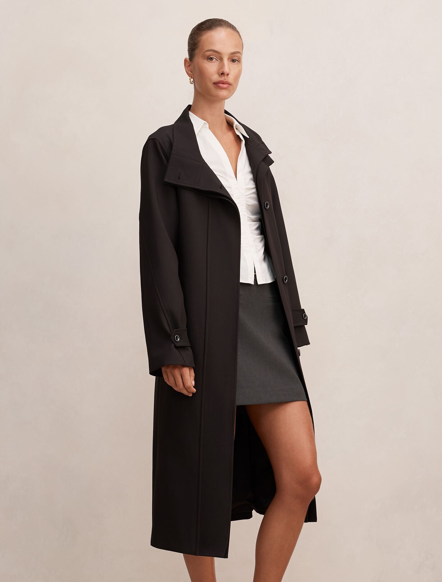 Florence Funnel Neck Trench Coat Black | Forever New
